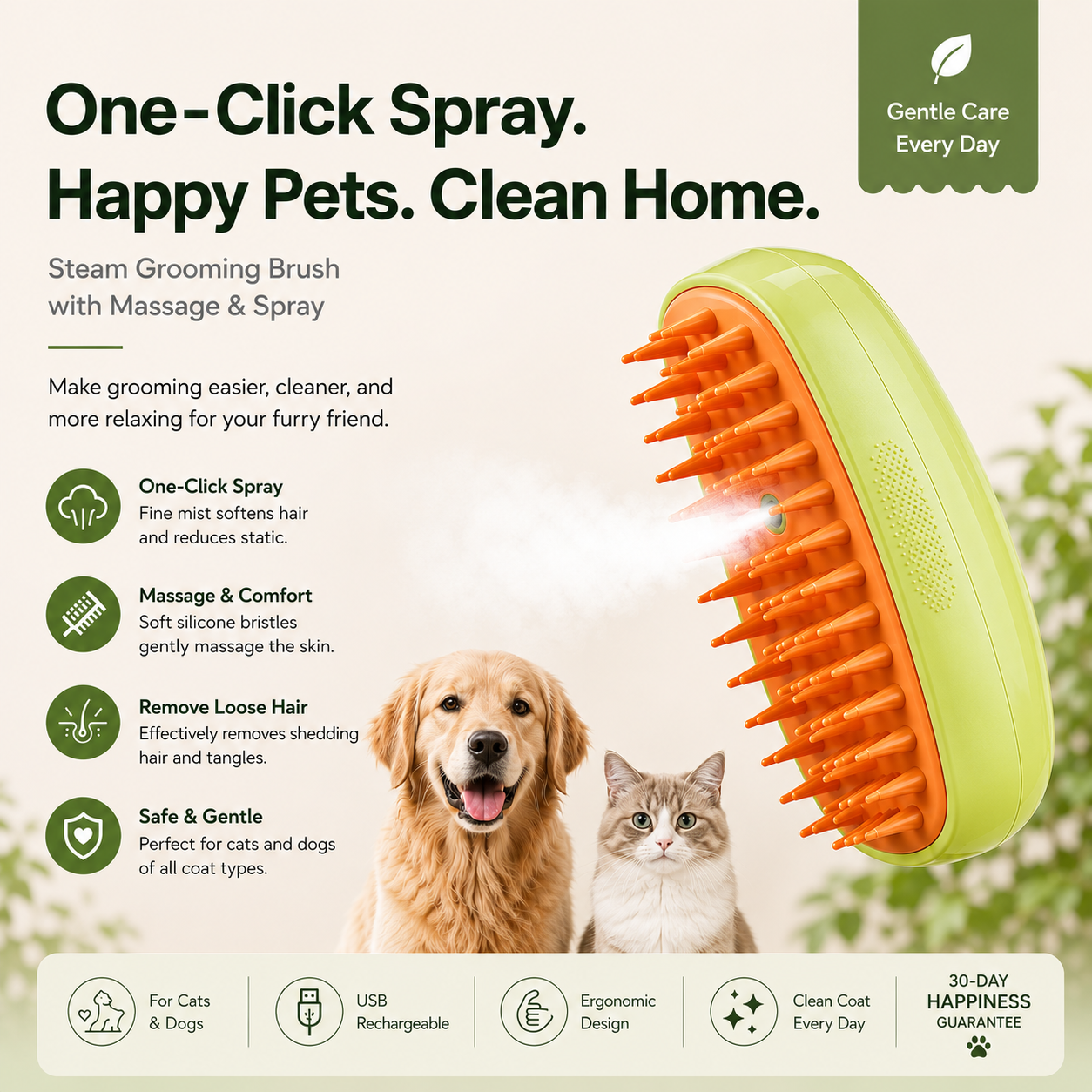 3-in-1 Pet Steam Electric Grooming Brush