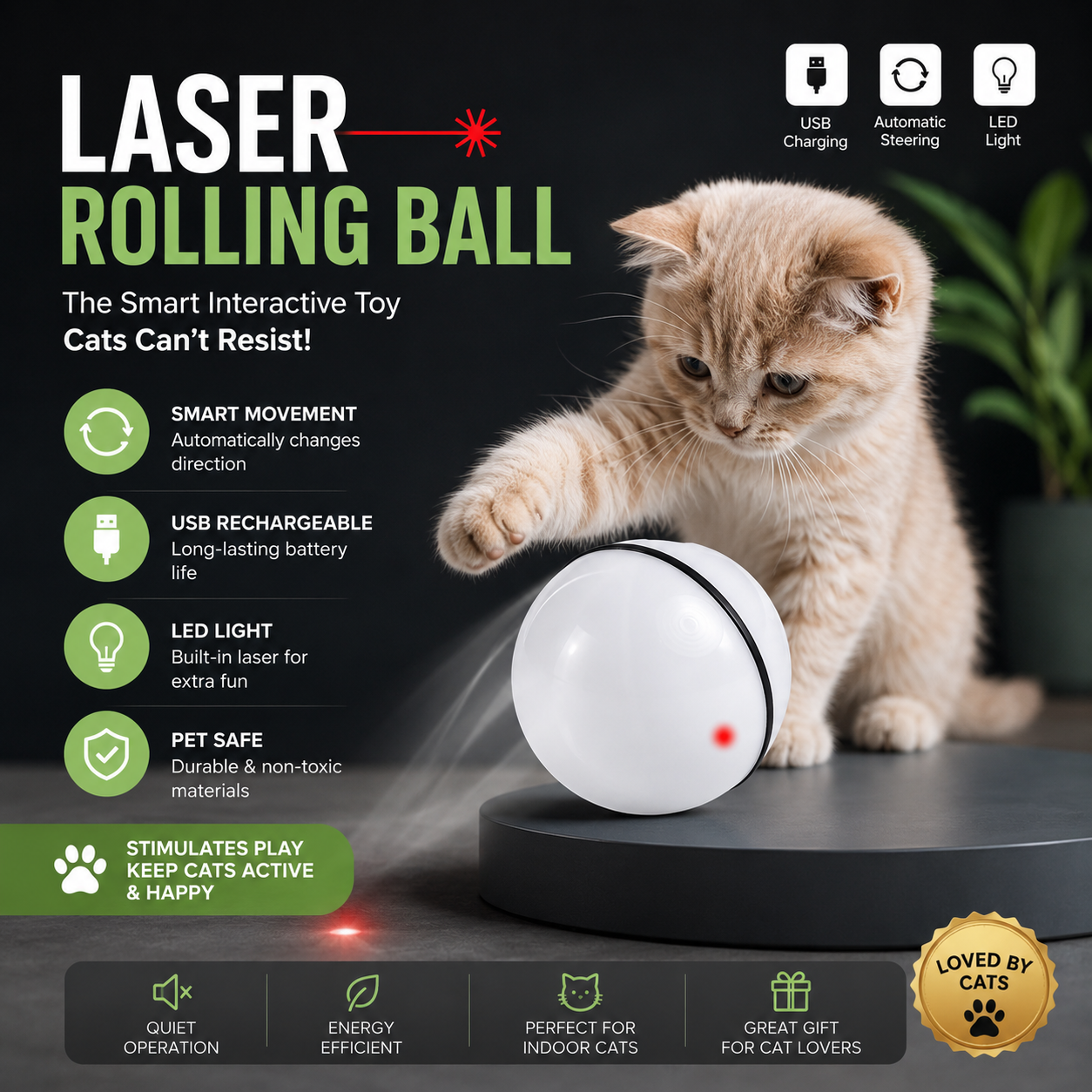 Miwaoo Smart Laser Rolling Ball™ | Interactive Cat Toy
