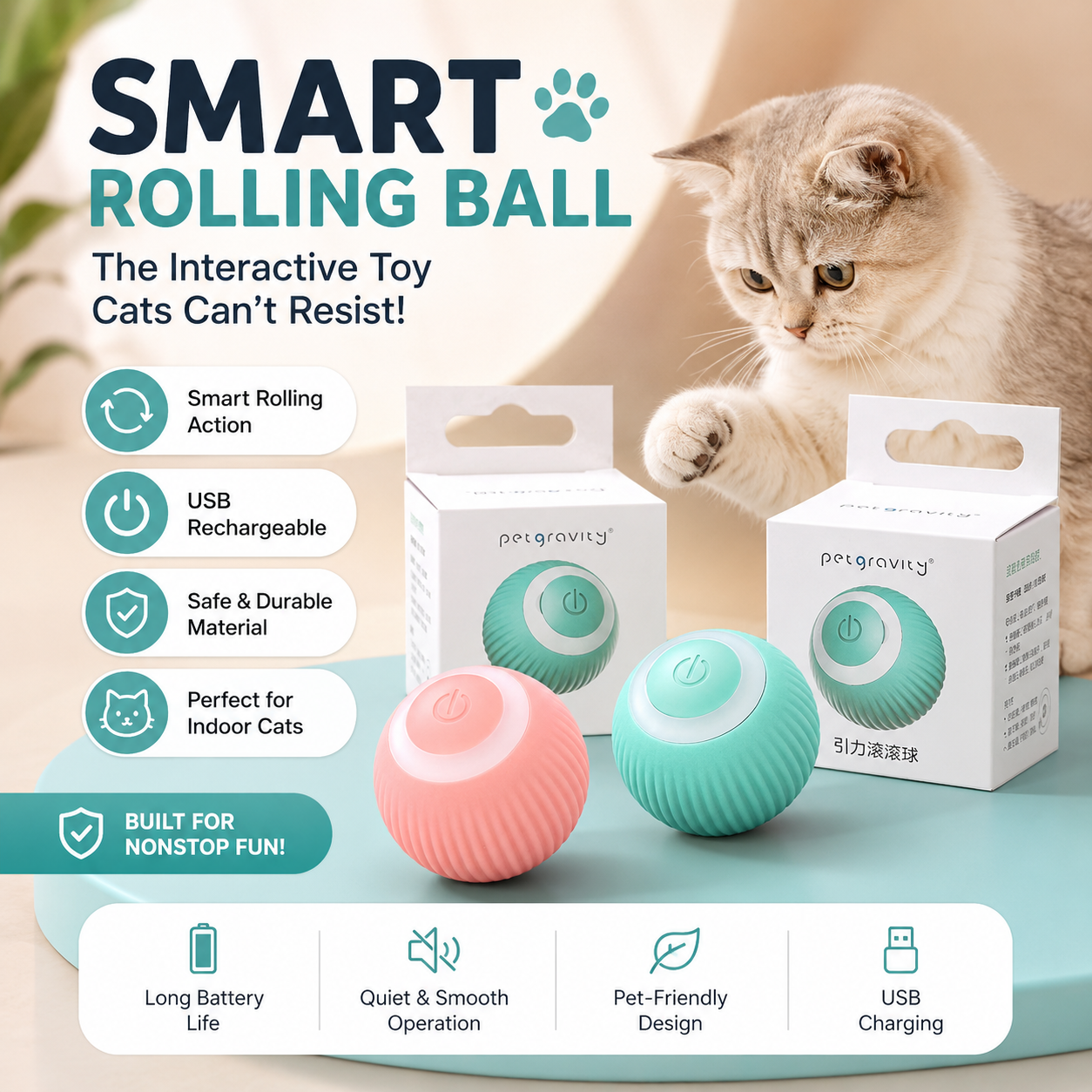 Smart Rolling miwaoo Cat Ball™ – Interactive Cat Toy